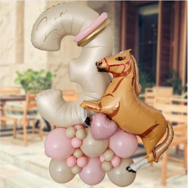 Western Cowgirl Cowboy Horse Foil DIY Balloon Sculpture Kit | Birthday Number Balloon Bouquet | First Birthday Wild one Animal Decor Stack