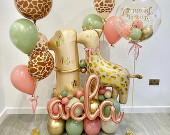 Safari Animal Giraffe Foil DIY Balloon Sculpture Kit | Birthday Number Balloon Bouquet | First Birthday Wild one Animal Decor Stack