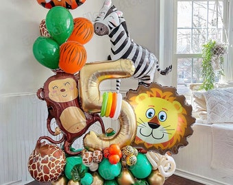 Jungle Safari Animal Giraffe Foil DIY Emerald Balloon Sculpture Kit | Birthday Number Balloon Bouquet | First Birthday Wild one Animal Decor