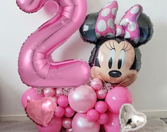 Minnie Mouse Foil DIY Pink Balloon Sculpture Kit | Birthday Girl Number Birthday Balloon Bouquet | First Birthday Balloon Party Theme Stack