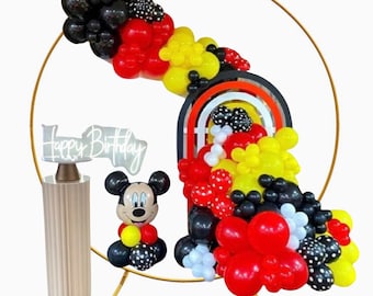 Cute Mickey Mouse Red Black DIY Foil Balloon Garland Arc Kit , Kids Birthday Baby Party Decor Glossy Balloon Arch,Baby Shower Decor