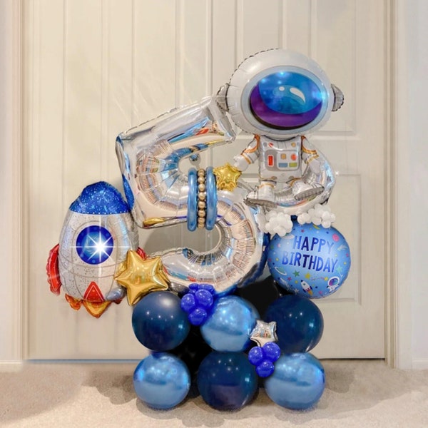 Kit de ballons à monter soi-même en aluminium pour astronaute de l'espace | Bouquet de ballons numéro d'anniversaire | Sculpture de décoration de lune, nuit étoilée, galaxie pour baby shower