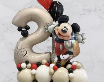 Mickey Mouse Foil DIY Neutral Balloon Sculpture Kit | Birthday Boy Girl Number Birthday Balloon Bouquet | First Birthday Party Theme Stack