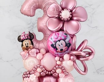 Minnie Mouse Foil DIY Pink Balloon Sculpture Kit | Birthday Girl Number Birthday Balloon Bouquet | First Birthday Balloon Party Theme Stack
