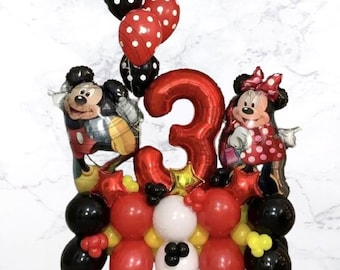 Mickey Minnie Mouse Foil DIY Balloon Sculpture Kit | Birthday Boy Girl Number Balloon Bouquet | First Birthday Balloon Party Theme Stack