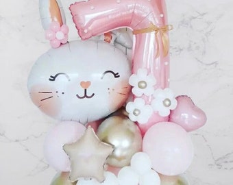 Bunny Rabbit Foil DIY Balloon Sculpture Kit | Birthday Girl Number Birthday Balloon Bouquet| First Birthday Balloon Easter Party Theme Stack