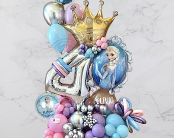 Frozen Elsa Olaf Foil DIY Balloon Sculpture Kit | Birthday Number Balloon Bouquet | First Birthday Girl Ice Princess Party Decor