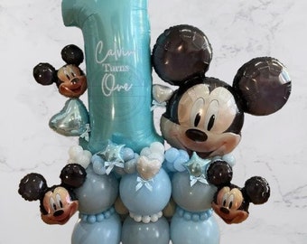 Mickey Mouse Foil DIY Balloon Sculpture Kit | Birthday Boy Girl Number Birthday Balloon Bouquet | First Birthday Balloon Party Theme Stack