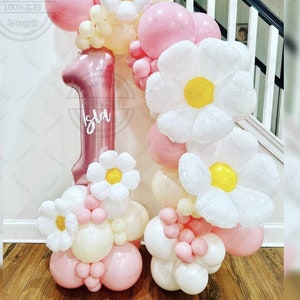 Daisy Flower Boho Pastel Foil DIY Retro Balloon Sculpture Kit | Birthday Number Balloon Bouquet | First Birthday Groovy Girl Party Decor