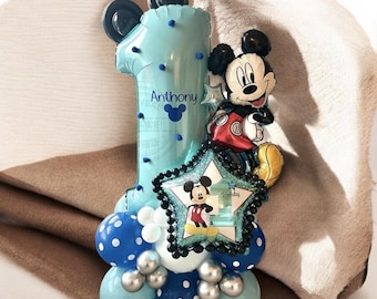 Mickey Mouse Foil DIY Balloon Sculpture Kit | Birthday Boy Girl Number Birthday Balloon Bouquet | First Birthday Balloon Party Theme Stack