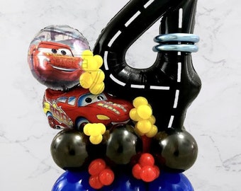 Race Car Lightning McQueen Theme DIY Balloon Bouquet Kit, Escultura de número de globo de cumpleaños, Suministros de fiesta Decoración Racing Car Track Two Fast