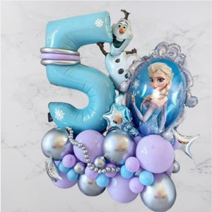 Frozen Elsa Olaf Kit scultura palloncino fai da te in lamina / Bouquet di palloncini con numero di compleanno / Decorazioni per feste Principessa del ghiaccio per ragazza primo compleanno