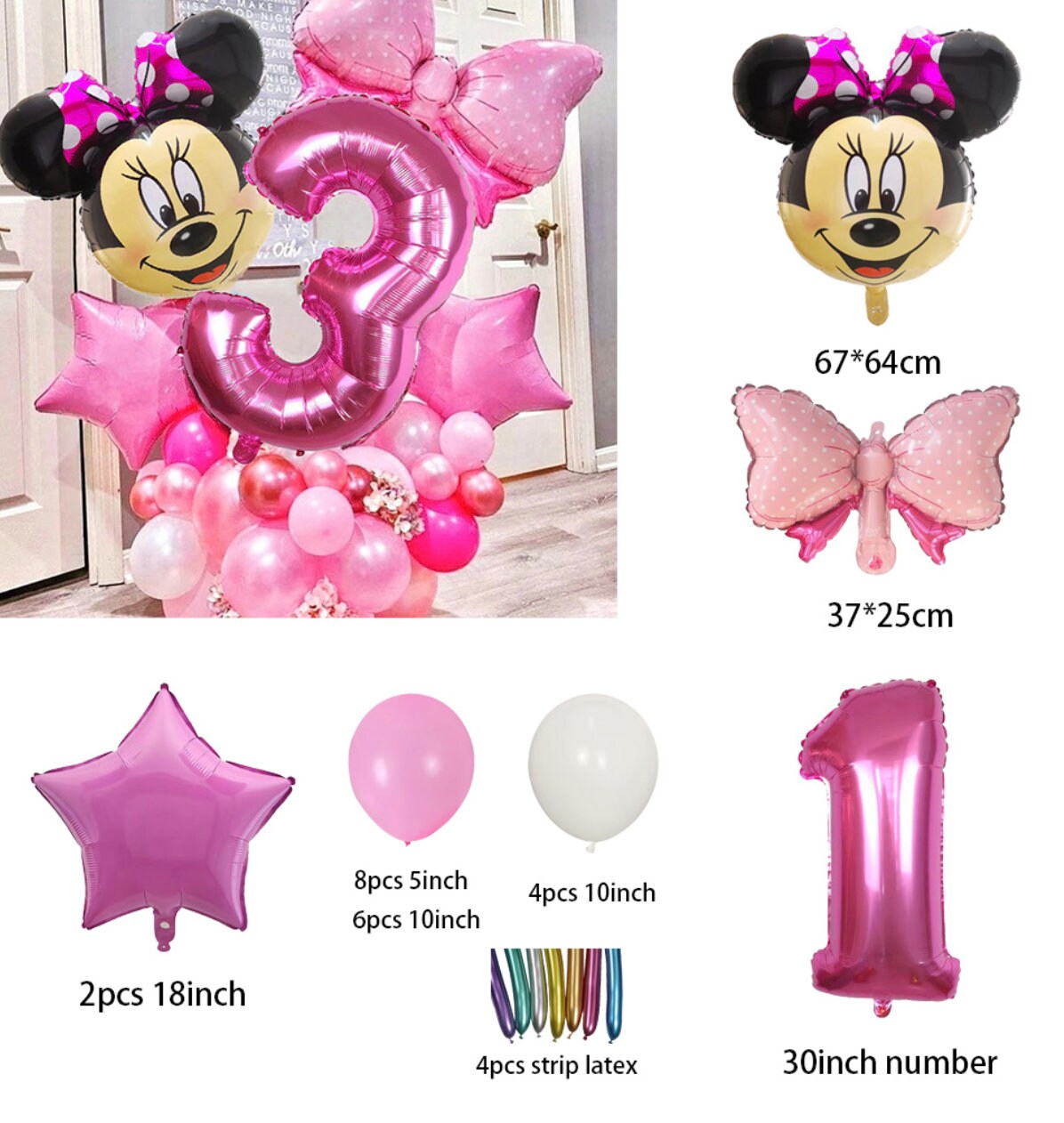 Minnie Mouse Foil DIY Pink Balloon Sculpture Kit Birthday Girl Number ...