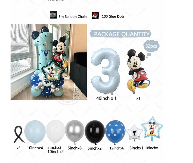 Mickey Mouse Foil DIY Balloon Sculpture Kit | Birthday Boy Girl Number ...