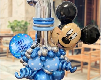 Mickey Mouse Foil DIY Balloon Sculpture Kit | Birthday Boy Girl Number Birthday Balloon Bouquet | First Birthday Balloon Party Theme Stack