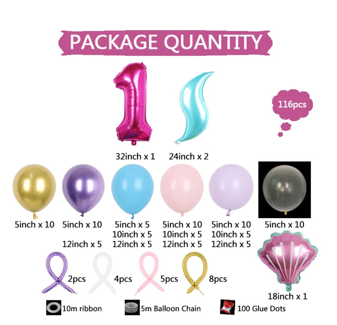 Mermaid Foil DIY Balloon Sculpture Kit Birthday Number Balloon Bouquet ...