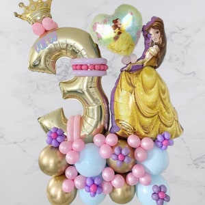 Kit scultura palloncino fai da te in lamina di principessa La Bella e la Bestia / Bouquet di palloncini con numeri per ragazza di compleanno / Stack di temi principessa per il primo compleanno