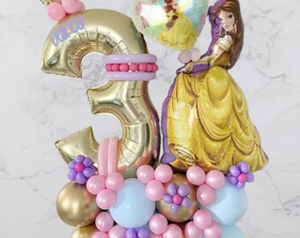 Kit scultura palloncino fai da te in lamina di principessa La Bella e la Bestia / Bouquet di palloncini con numeri per ragazza di compleanno / Stack di temi principessa per il primo compleanno