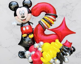 Mickey Mouse Foil DIY Balloon Sculpture Kit | Birthday Boy Girl Number Birthday Balloon Bouquet | First Birthday Balloon Party Theme Stack