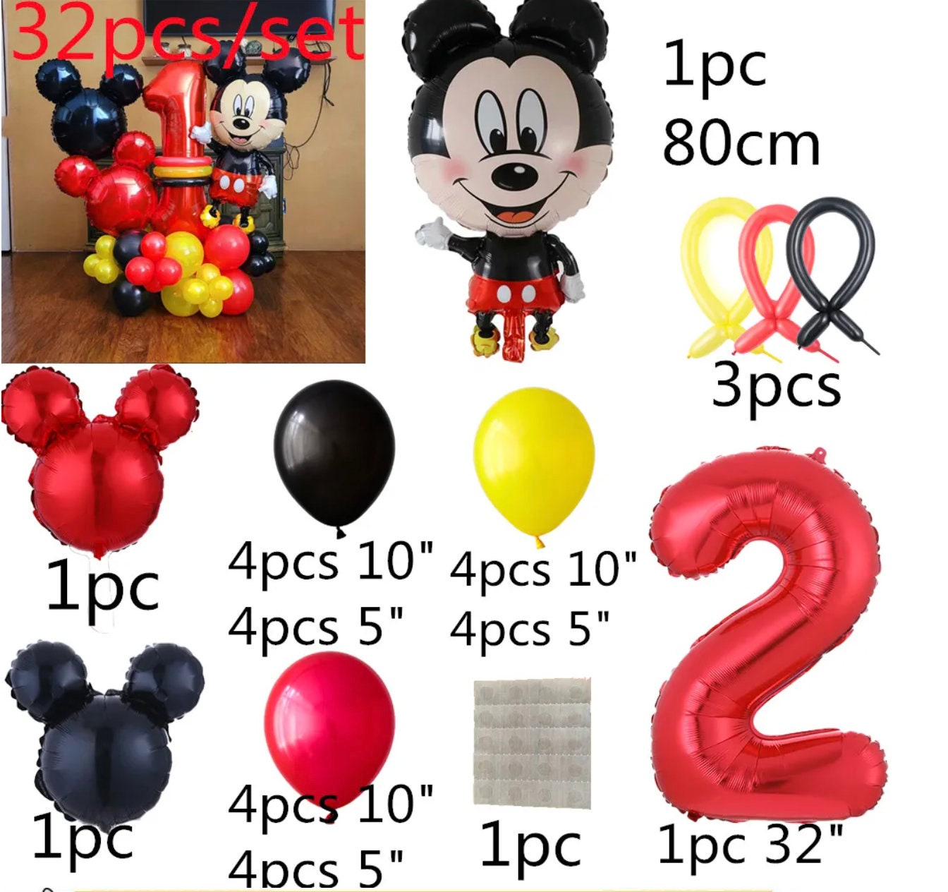 Mickey Mouse Foil DIY Balloon Sculpture Kit | Birthday Boy Girl Number ...