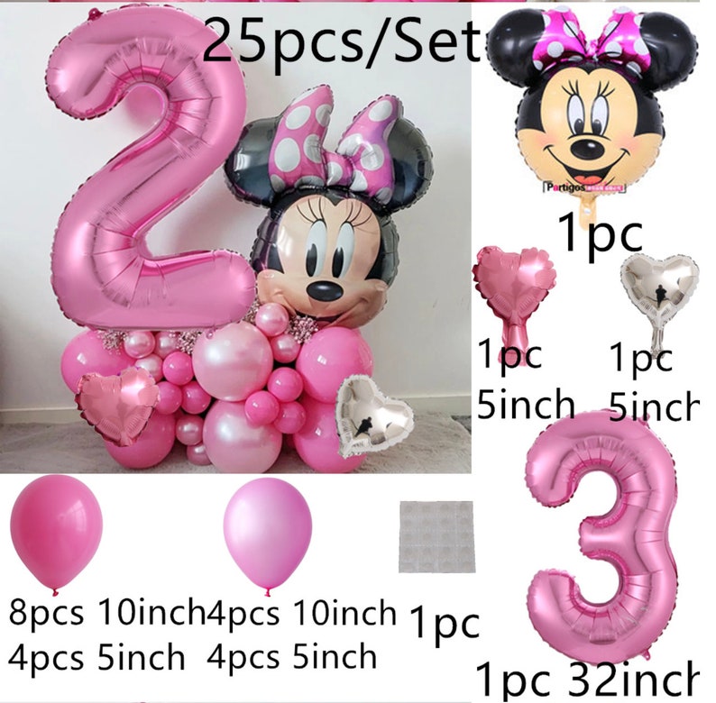 Minnie Mouse Foil DIY Pink Balloon Sculpture Kit Birthday Girl Number ...