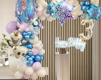 Frozen Elsa Olaf Foil DIY Balloon Garland Arc Kit | Birthday Girl Number Balloon Bouquet | First Birthday Ice Princess Party Decor
