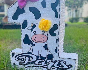Piñata de Vaca Número Uno: Decoración artesanal para fiestas de granja