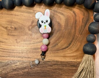 Easter Bunny Badge Reel: Handmade Retractable ID Holder