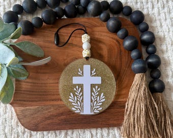 Cross Acrylic Car Charm – Cross Car Accessory, Rearview Mirror Charm, Faith Car Decor, Religious Gift, Inspirational Gift for Her