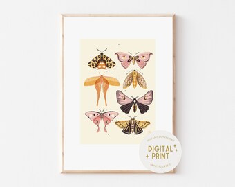 Moth Collection Art Print - Witchy Halloween Themed Home Decor - Instant Download - Printable Decor - Aesthetic Poster