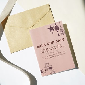 Save the Date Wedding Invite Modern Retro Style Hand Drawn Details image 2