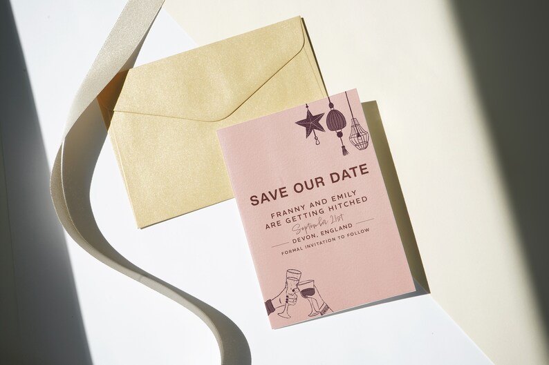 Save the Date Wedding Invite Modern Retro Style Hand Drawn Details image 2