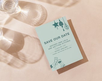 Save the Date Hochzeitseinladung | Moderner Retro-Stil | Handgezeichnete Details