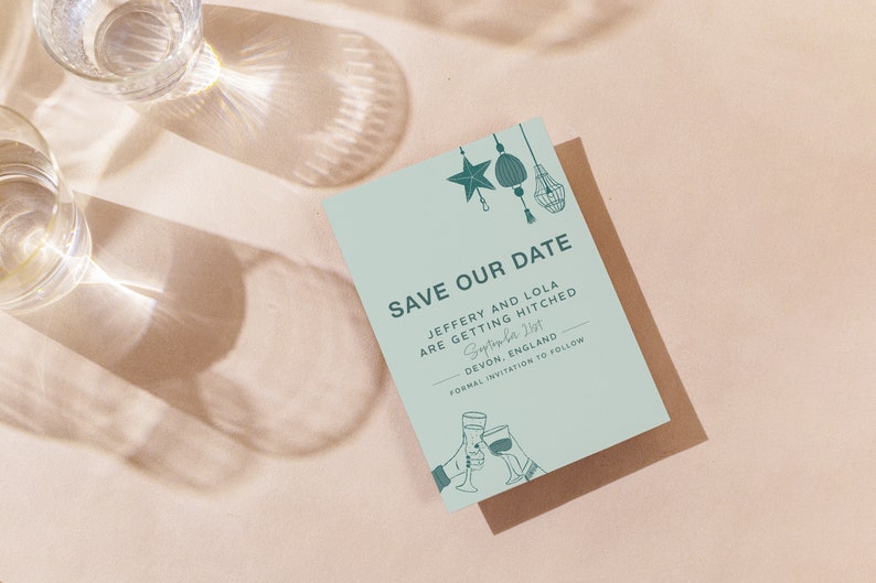 Save the Date Wedding Invite Modern Retro Style Hand Drawn Details image 1