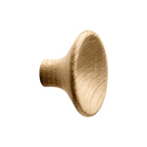 May include: A light brown wooden knob with a flared, rounded shape. The knob has a smooth, slightly textured surface.