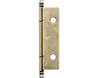 May include: A gold-toned metal hinge with a decorative finial on each end. The hinge is designed for use on doors or cabinets.