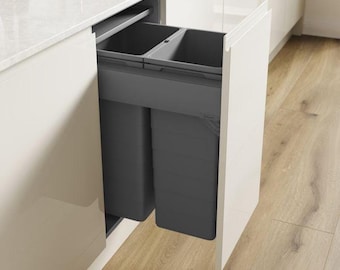 Cubo de basura extraíble de 500 mm - Sistema de reciclaje integrado de 68,2 l - Cubo de basura de armario con cierre suave Ninka/Blum - Gris Orión