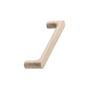 May include: A light wood cabinet handle with a curved design. The handle is made of natural wood and has a smooth finish.