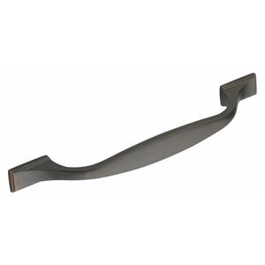 May include: A bronze cabinet pull with a curved design. The pull has a rectangular base at each end and a gently arched centre, suitable for drawers or cabinet doors. The finish has a subtle, metallic sheen.