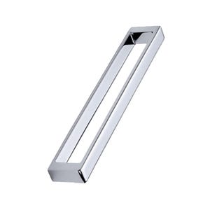 May include: A polished chrome towel bar with a rectangular shape.