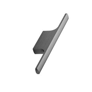 May include: A brushed nickel cabinet pull with a rectangular shape and a slight curve. The pull has a modern design and is suitable for kitchen cabinets, bathroom cabinets, or furniture.