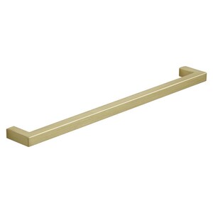 May include: A gold-coloured, rectangular cabinet pull with a square handle on each end. The hardware is a simple, modern design, suitable for drawers or cabinet doors. The pull is approximately 30 cm long.