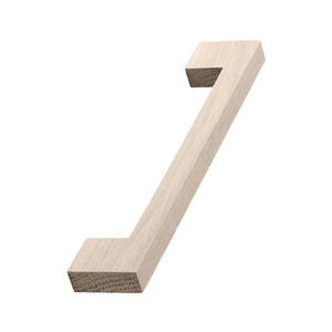 May include: A light brown wooden cabinet handle with a simple, modern design. The handle is shaped like a right angle with a slight curve.