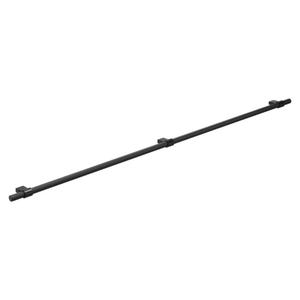 May include: A long, black metal bar with three square attachments. The bar is straight and likely a hardware component, possibly for a cabinet or door. The attachments are evenly spaced along the bar's length.
