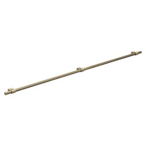 May include: A brushed brass-coloured cabinet pull with a linear design. The pull features a long, straight bar with square end pieces and a central square accent. The hardware is designed for easy installation and adds a modern touch to cabinetry.