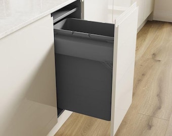 Cubo de basura extraíble de 400 mm - Sistema de reciclaje integrado de 46,2 l - Cubo de basura de armario con cierre suave Ninka/Blum - Gris Orión