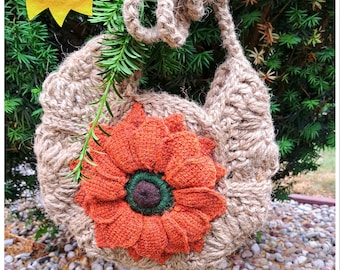 PATTERN jute eco-bag from motifs with a pocket in the form of a flower. Detailed master class