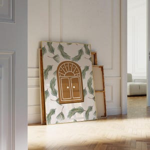 Domek z piernika Wydruk CYFROWY - Vintage Tradycyjny Neutralny Światła Bożonarodzeniowe Kokietka Dekor Błyszczący Minimalny Sezonowy Rustykalny Boho Uroczy Ciemnozielony
