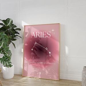 Aries Star Sign Print: Pink Aura Zodiac Art (Digital Download)