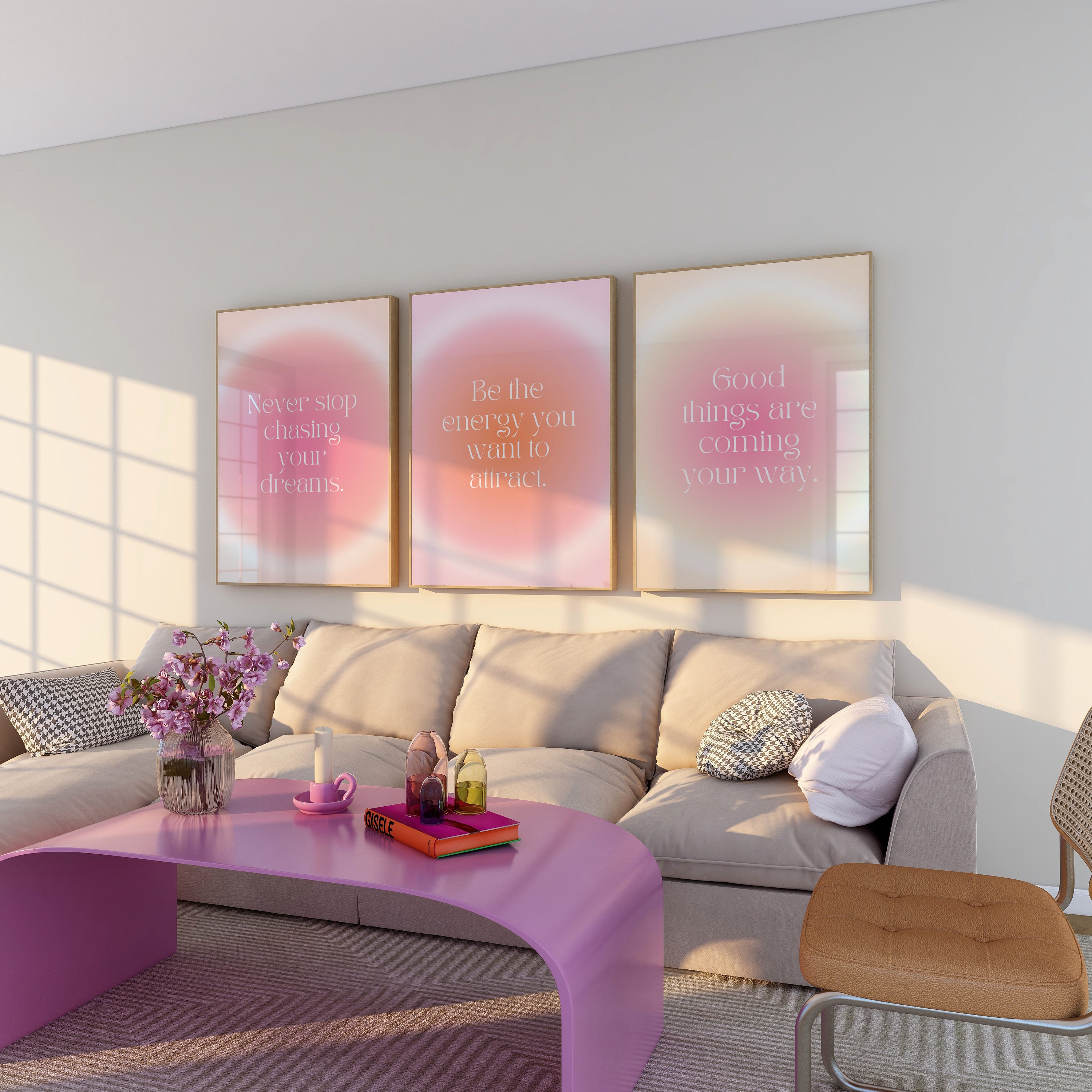 Positive Affirmation Print Set of 3 DIGITAL - Aura Grainy Gradient Pink ...